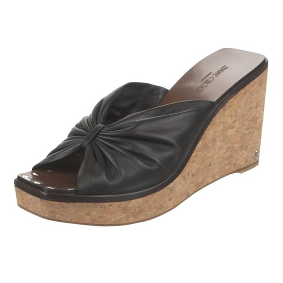 $495 JIMMY CHOO Platform Sandals Wedges Black Leather Size: 10IT 40